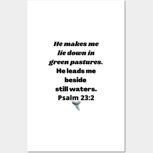 Psalms 23:3 Pastures Water Bible Verse (White) Posters and Art